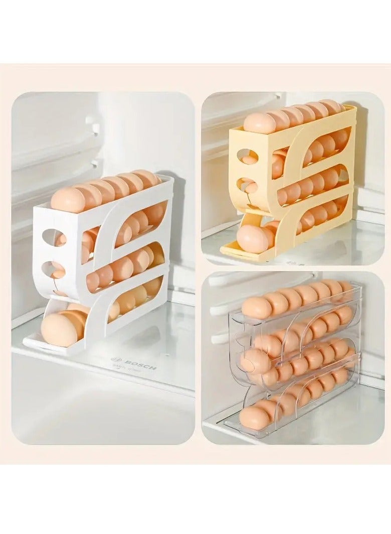 Altheqa 4 Layer Rolling Egg Holder Egg Organizer for 28-30 Eggs Egg Storage Container for Refrigerator, Ramp Type Auto Roll Egg Organizer for Refrigerator (White)  - Image 1
