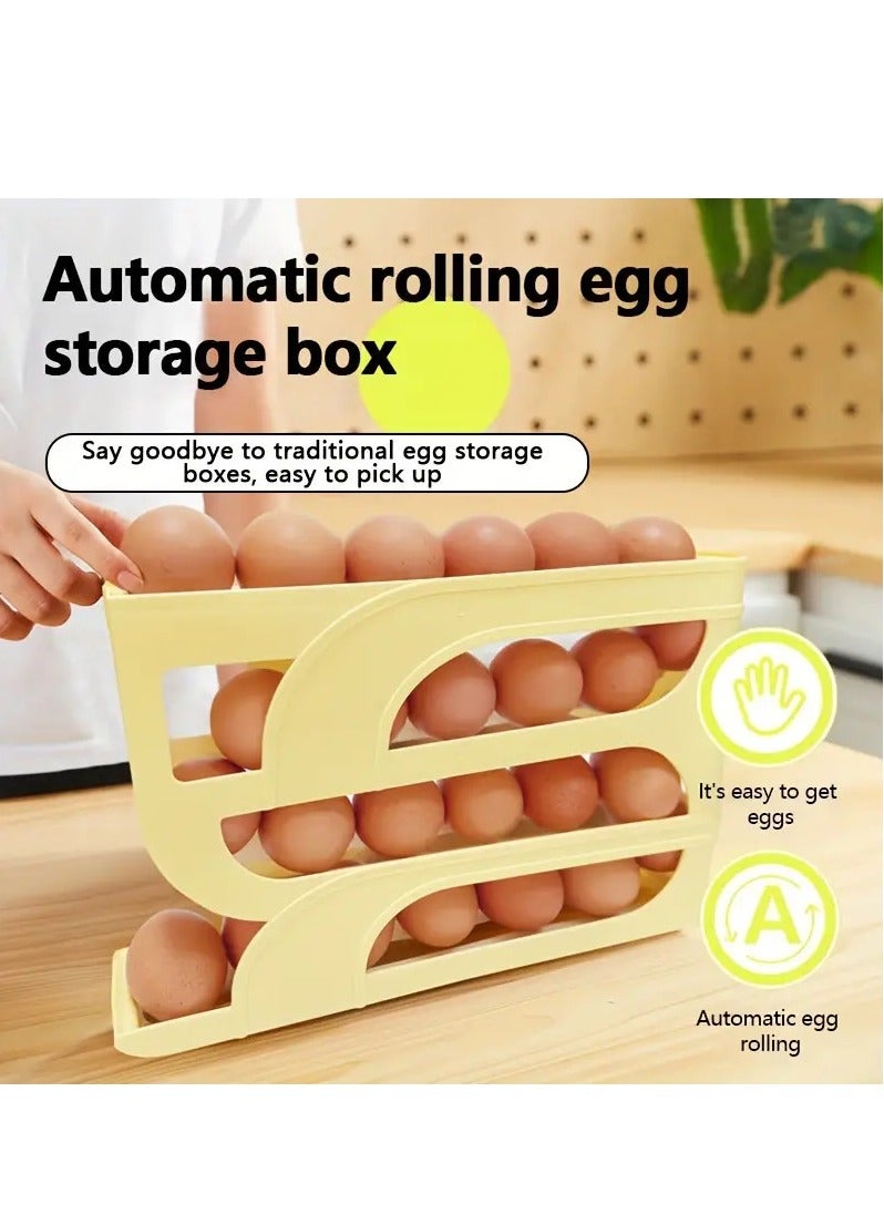 Altheqa 4 Layer Rolling Egg Holder Egg Organizer for 28-30 Eggs Egg Storage Container for Refrigerator, Ramp Type Auto Roll Egg Organizer for Refrigerator (White)  - Image 4