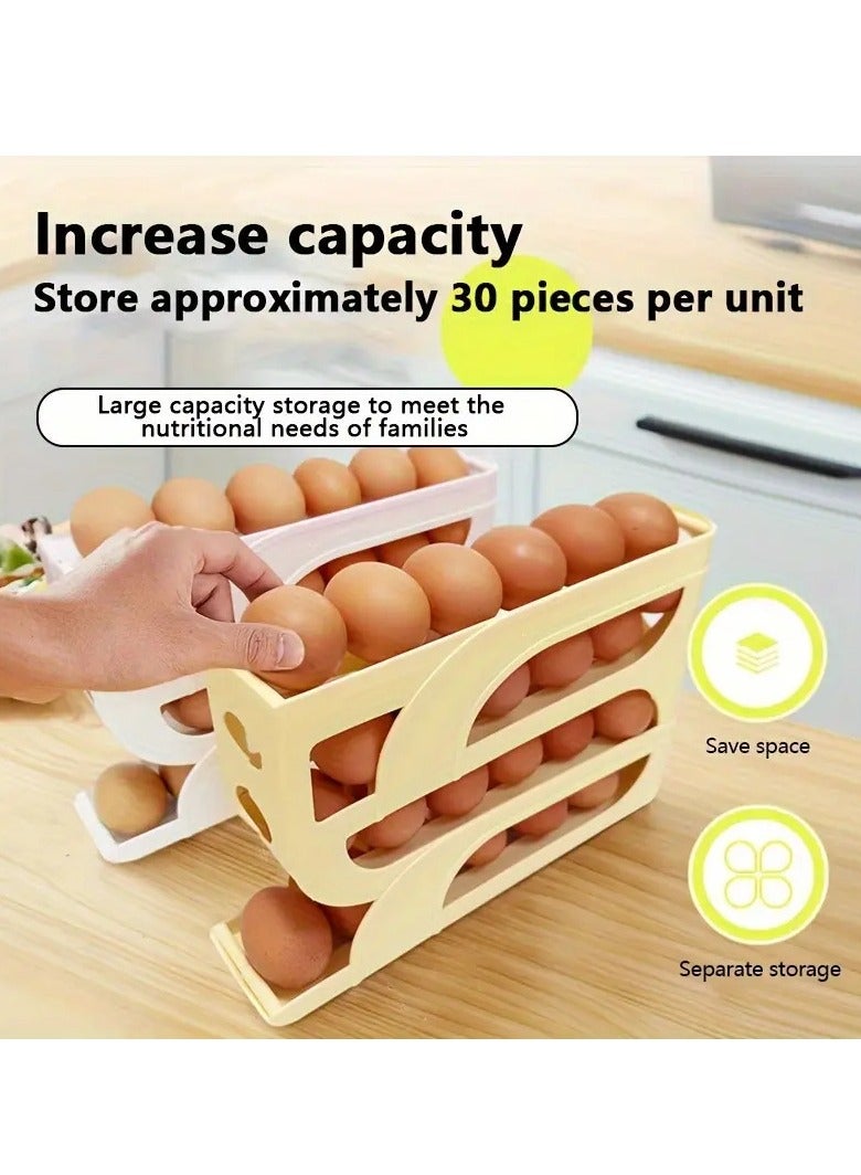 Altheqa 4 Layer Rolling Egg Holder Egg Organizer for 28-30 Eggs Egg Storage Container for Refrigerator, Ramp Type Auto Roll Egg Organizer for Refrigerator (White)  - Image 3