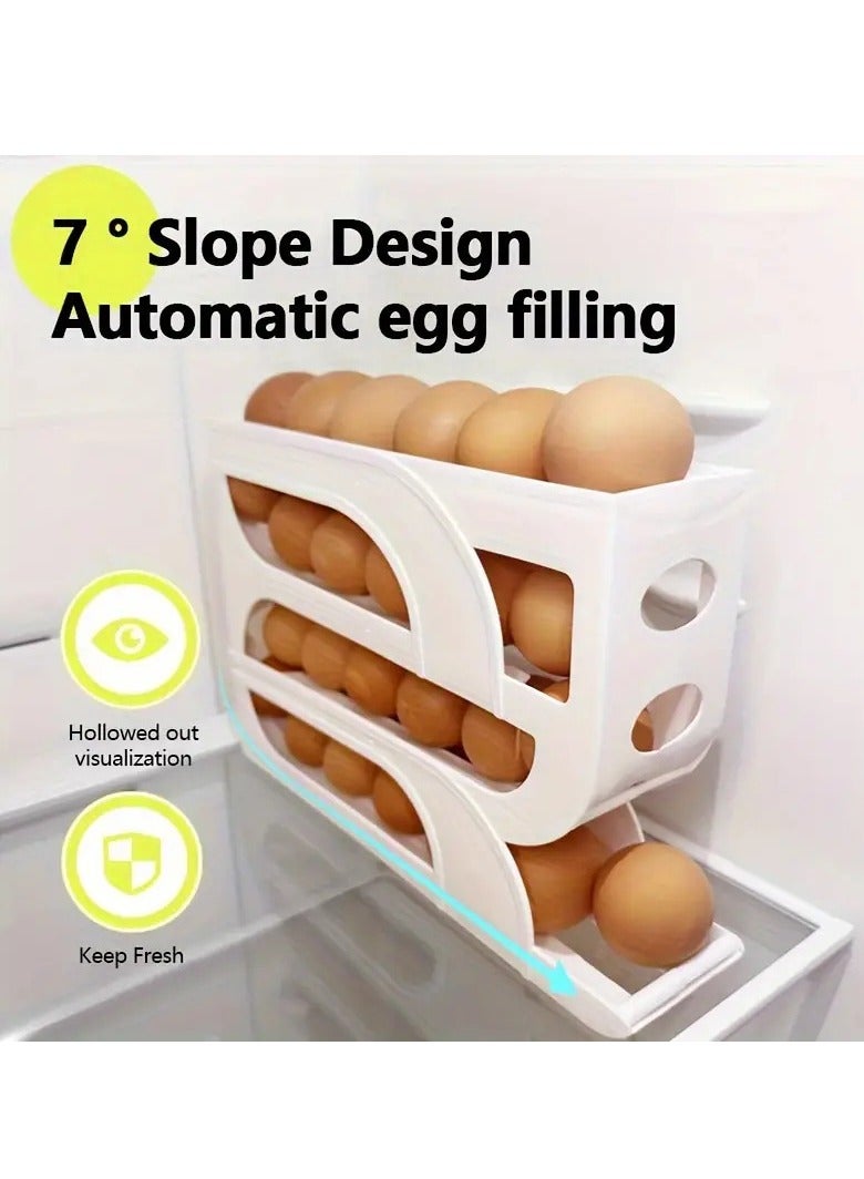 Altheqa 4 Layer Rolling Egg Holder Egg Organizer for 28-30 Eggs Egg Storage Container for Refrigerator, Ramp Type Auto Roll Egg Organizer for Refrigerator (White)  - Image 5