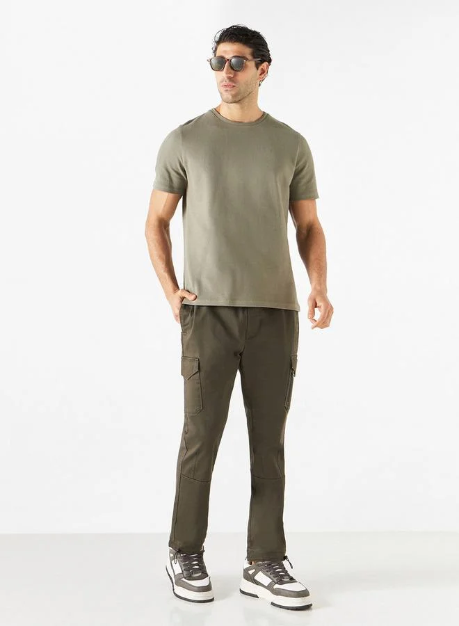 Iconic Iconic Textured T-shirt with Crew Neck and Short Sleeves