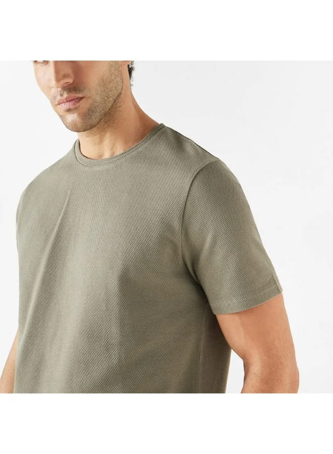 Iconic Iconic Textured T-shirt with Crew Neck and Short Sleeves