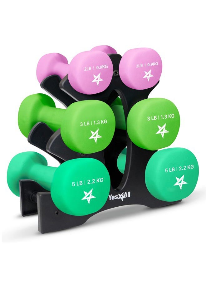 Yes4All Dumbbells Neoprene With Non Slip Grip Light Green, 6 Lbs (Set Of 2), D5XI - Image 1