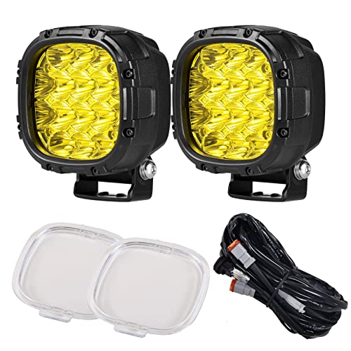 BIGLION.X 4 Inch Pair 160W 18800LM Amber Round LED Offroad Lights Yellow Fog Lights Super Bright Driving Offroad Pod Lights with Wiring Harness IP68 for Pickup Trucks UTV ATV SUV - Image 1