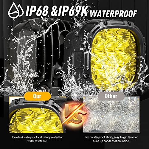 BIGLION.X 4 Inch Pair 160W 18800LM Amber Round LED Offroad Lights Yellow Fog Lights Super Bright Driving Offroad Pod Lights with Wiring Harness IP68 for Pickup Trucks UTV ATV SUV - Image 2