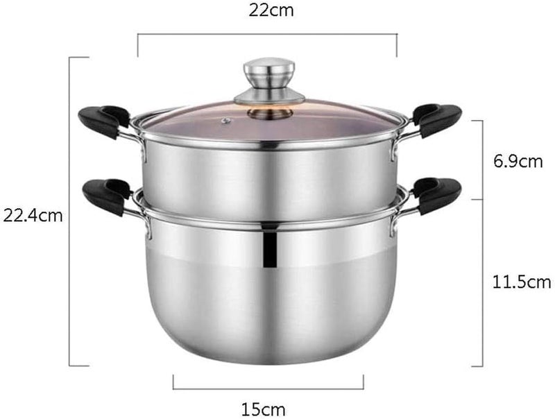 NIYANTA NIYANTA Stainless Steel Induction Bottom 2 Tier Boiling Pot with Lid and Steamer Dumplings Momo Steamer Steamer for Vegetables Cooking Pasta Steamer Meat Steamer Rice Steamer  - Image 2