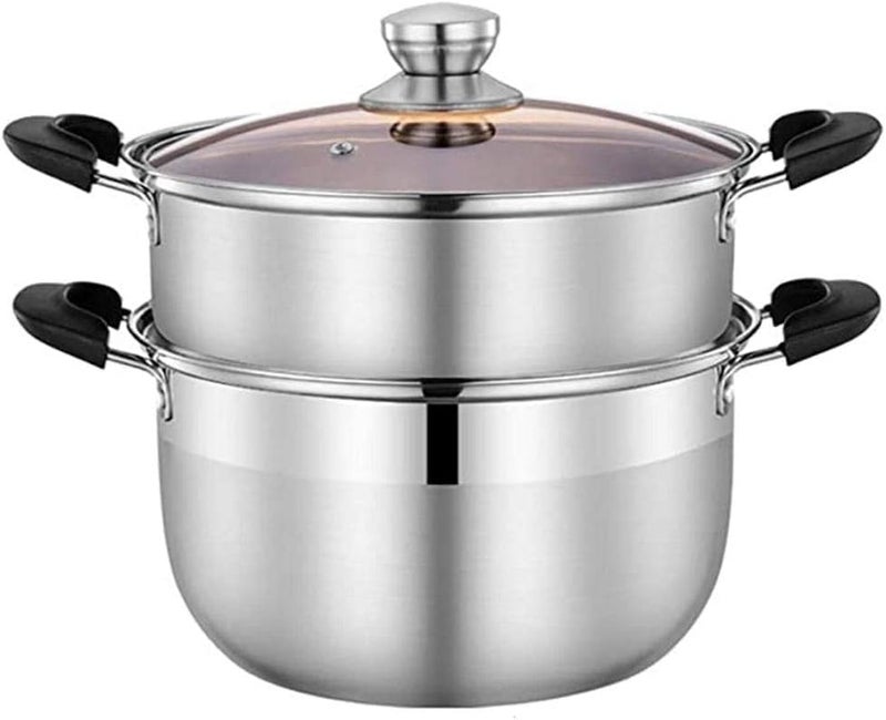 NIYANTA NIYANTA Stainless Steel Induction Bottom 2 Tier Boiling Pot with Lid and Steamer Dumplings Momo Steamer Steamer for Vegetables Cooking Pasta Steamer Meat Steamer Rice Steamer  - Image 1