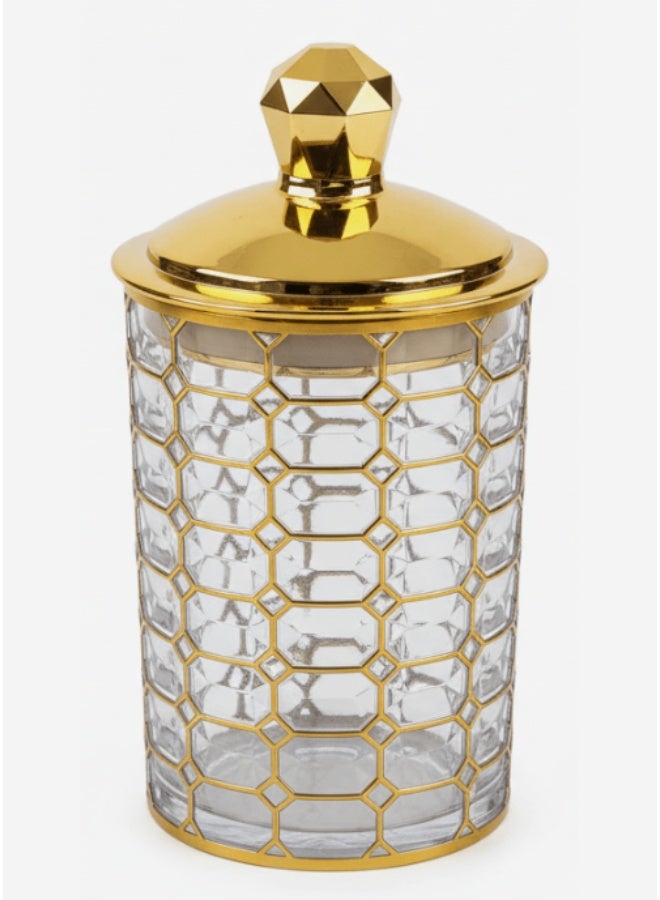 AKDC Premium Round Airtight Acrylic Storage Canister with Transparent Body & Refined Gold Pattern Lid – Decorative Kitchen Jar, 800 ml - Image 1