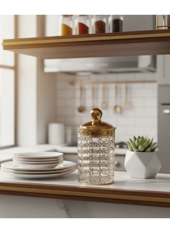 AKDC Premium Round Airtight Acrylic Storage Canister with Transparent Body & Refined Gold Pattern Lid – Decorative Kitchen Jar, 800 ml - Image 3