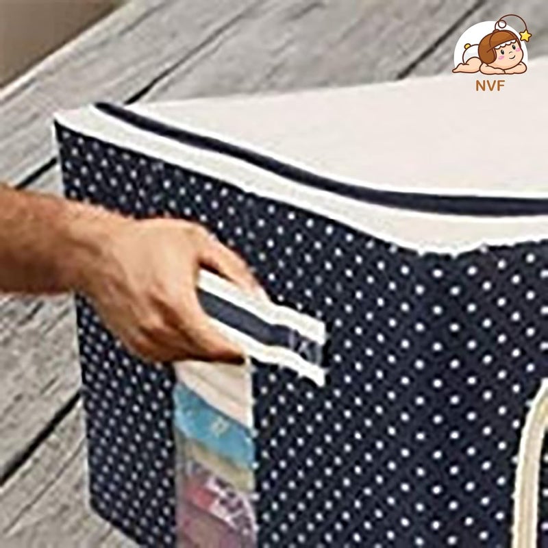 NVF Steel frame Double Opening Zipped Clothes Storage Bag with Window Folding Underbed Closet Storage Bag Wardrobe Organizer for Storage Polka Dots Blue 66 Liter - Image 3