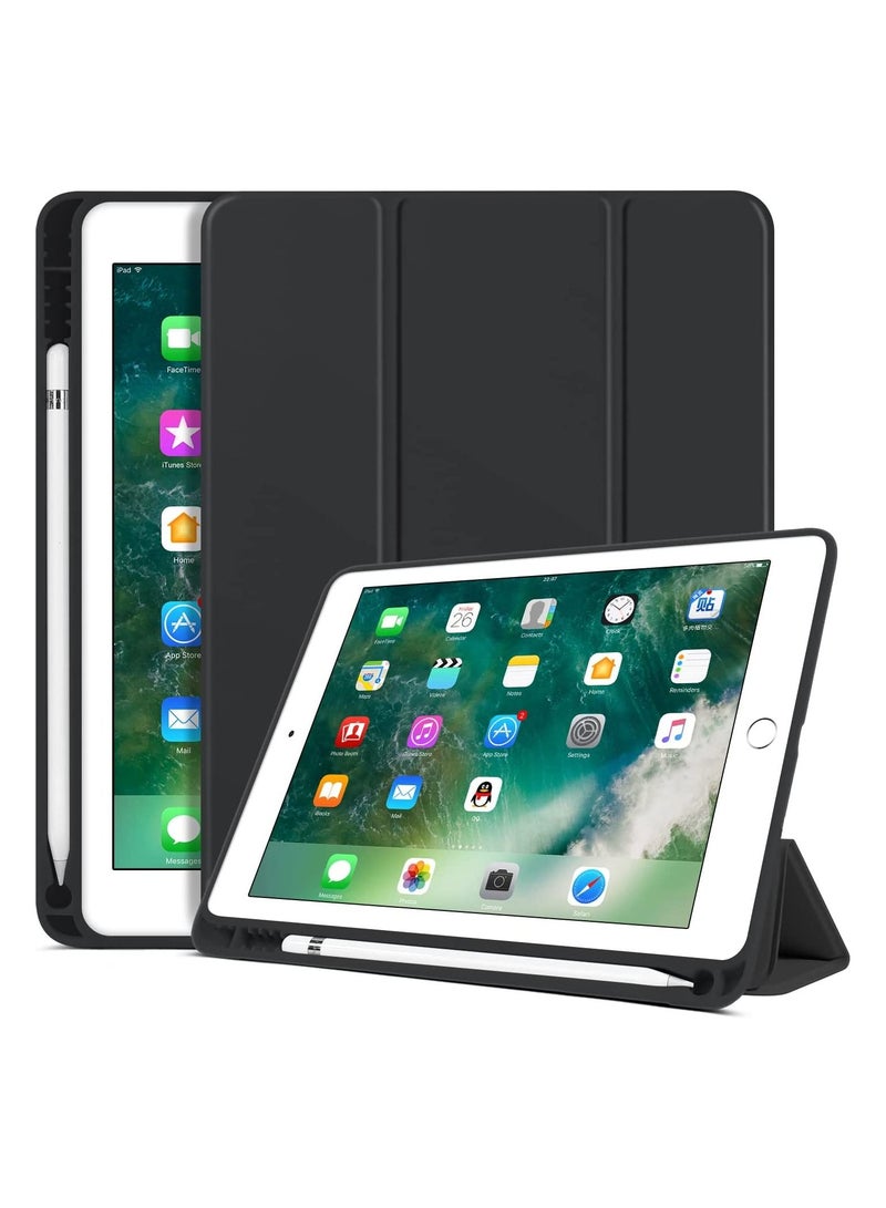 IPad 6th Generation Case iPad 5th Generation Case with Pencil Holder Premium Folio Folding Stand Smart Auto Wake Sleep Protective Tablet Case Cover For  IPad 9.7 Inch 2018 2017 Black - Image 1