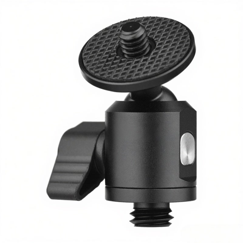 Mini Ball Head: Aluminum Alloy 3/8 Inch Bottom Screw - Anti-Slip Rubber Ring 1/4 Inch Top Screw For Camera, Video Light, Microphone Mount 360° Rotation 90° Tilt Angle For Tripod, Camera Cage Setup - Image 1