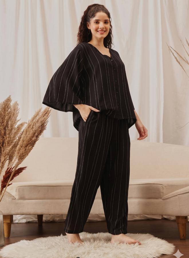 Take Two Black Striped Top and Pyjama Set By Lazzycat - Image 4
