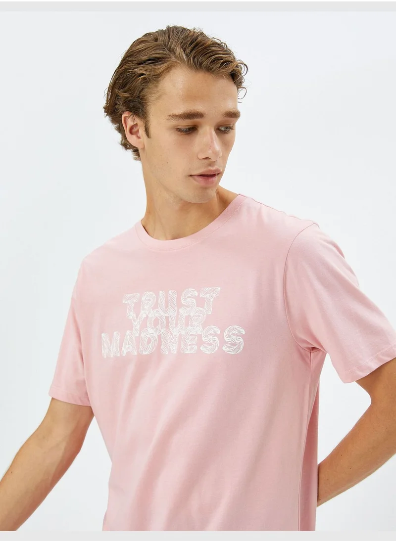 كوتون Slogan Printed Crew Neck Short Sleeve Cotton T-Shirt