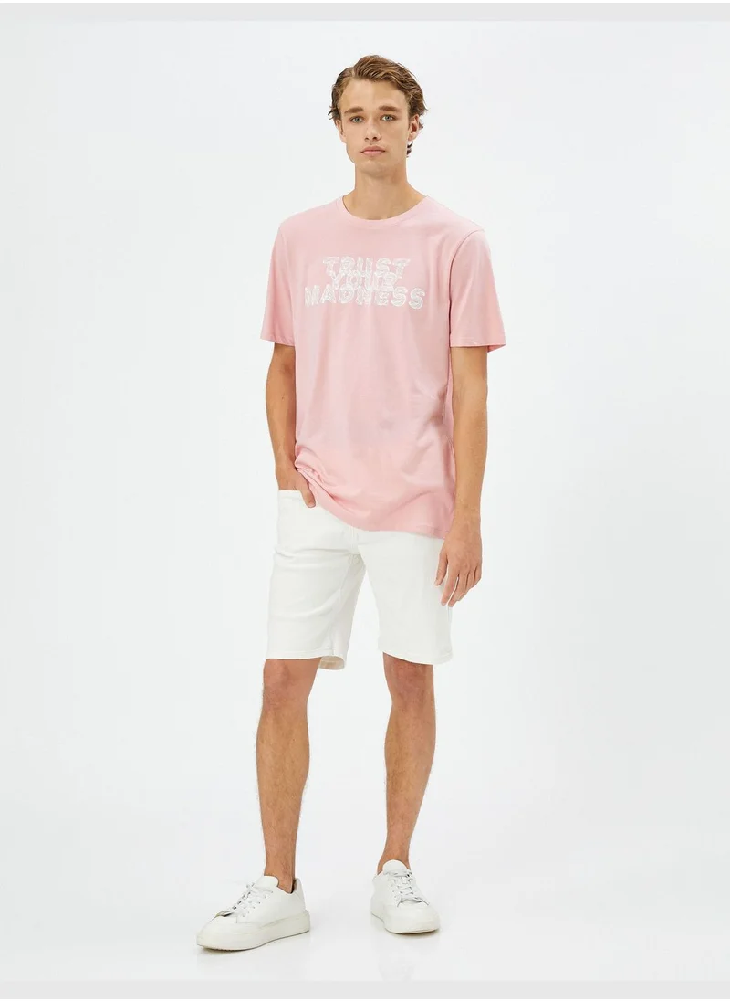 كوتون Slogan Printed Crew Neck Short Sleeve Cotton T-Shirt