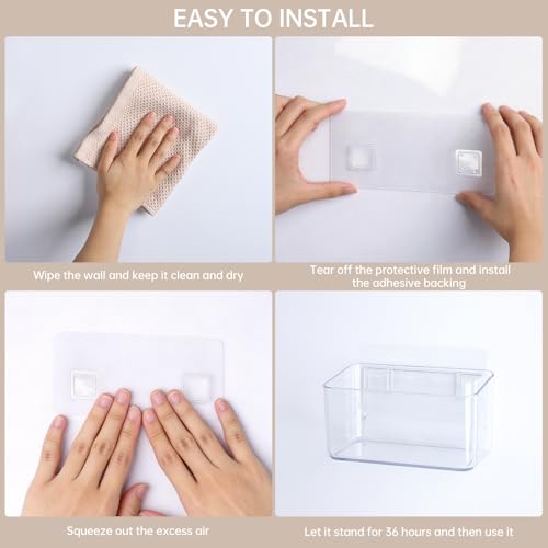 PAVSTINE 2 Pack Clear Shower Shelf, Adhesive Bathroom Shower Shelves, Wall Mounted Bathroom Shower Organizer, No Drill Shower Shelves with Self Adhesive Tape, Transparent - Image 4