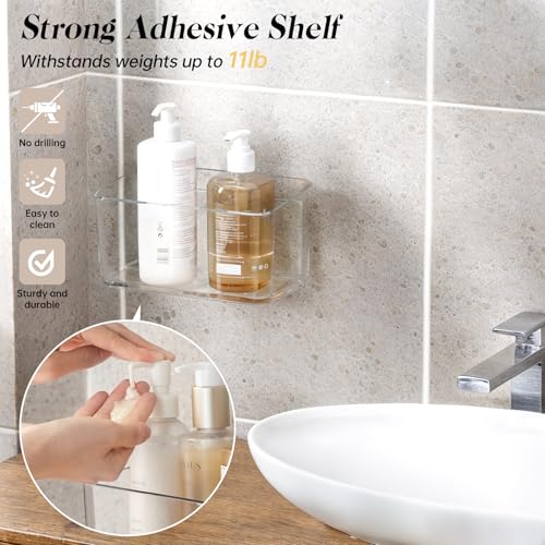 PAVSTINE 2 Pack Clear Shower Shelf, Adhesive Bathroom Shower Shelves, Wall Mounted Bathroom Shower Organizer, No Drill Shower Shelves with Self Adhesive Tape, Transparent - Image 2