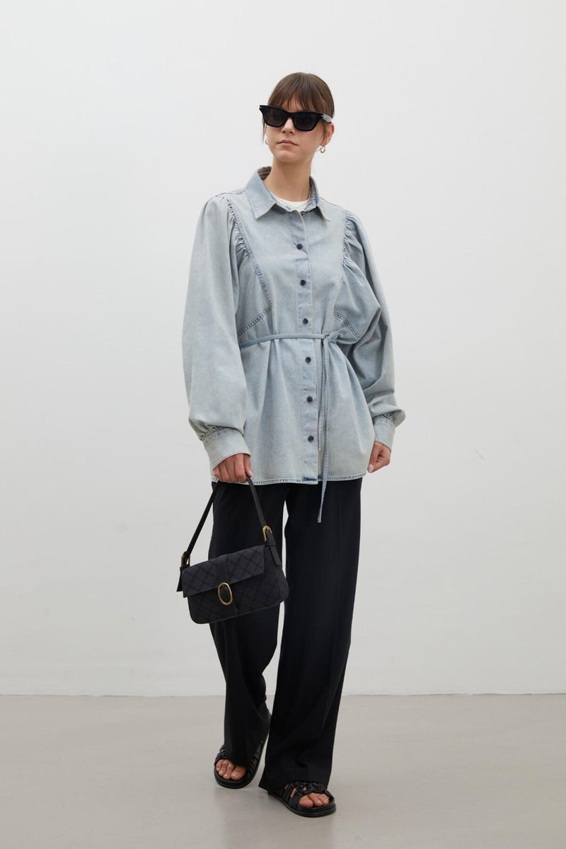 Manuka Balloon Sleeve Denim Shirt Light Blue  - Image 2