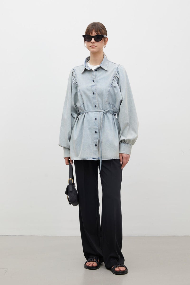 Manuka Balloon Sleeve Denim Shirt Light Blue  - Image 3