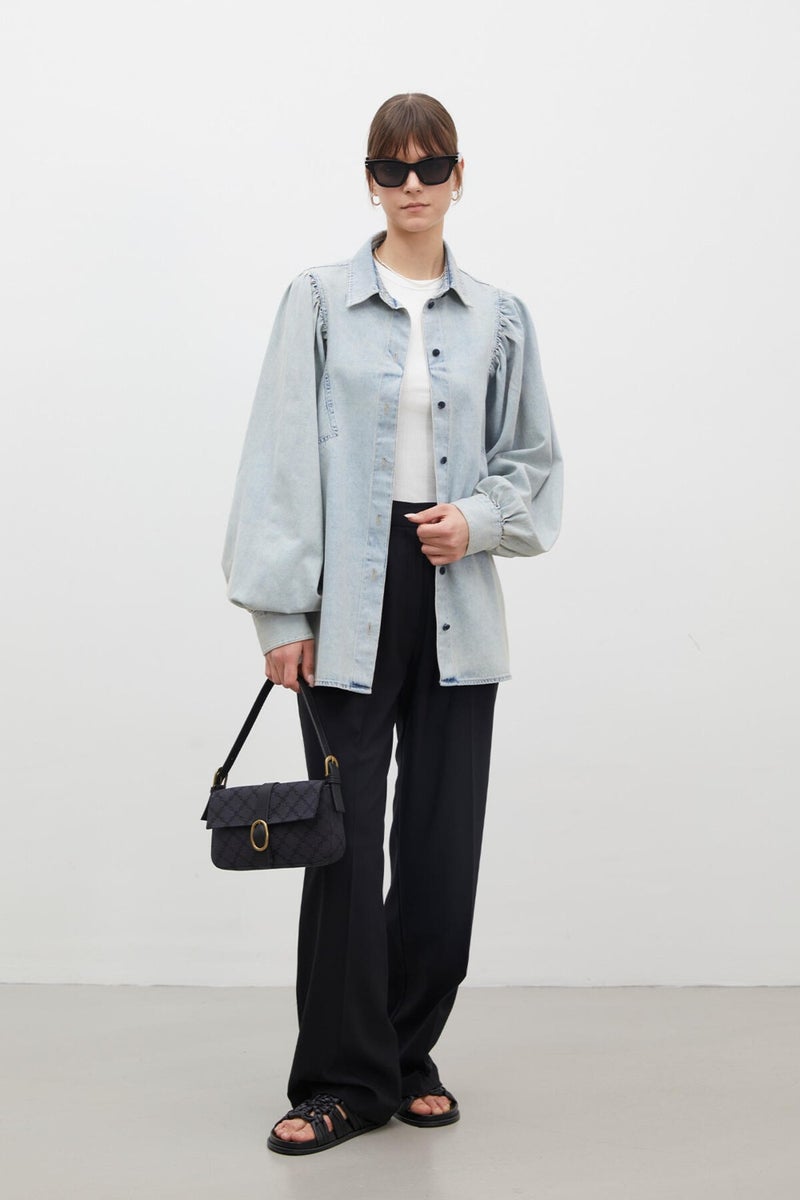 Manuka Balloon Sleeve Denim Shirt Light Blue  - Image 5