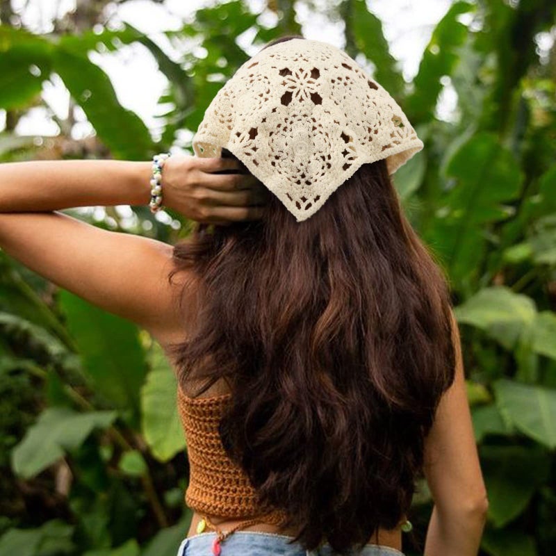 DRESHOW Floral Crochet Hair Bandana Tie Knotted Headscarf Vintage Headband Knitted Head Kerchief for Women Girls - Image 4