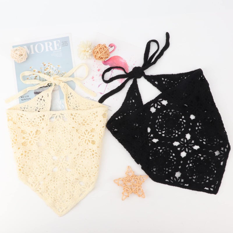 DRESHOW Floral Crochet Hair Bandana Tie Knotted Headscarf Vintage Headband Knitted Head Kerchief for Women Girls - Image 5