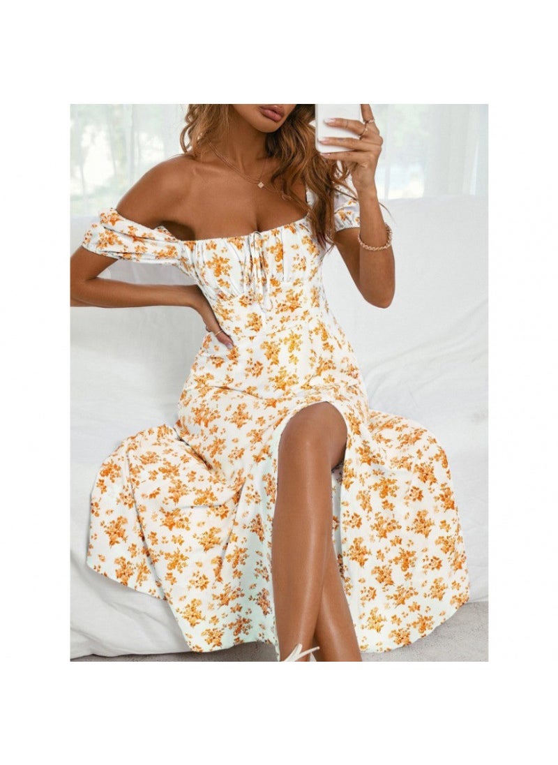 Generic 2024 New Amazon Spring Season Printed French Style Open-Back Slim Fit Womens Dress Side Slit Tank Dress Smooths Your Silhouette Light blue  - Image 2