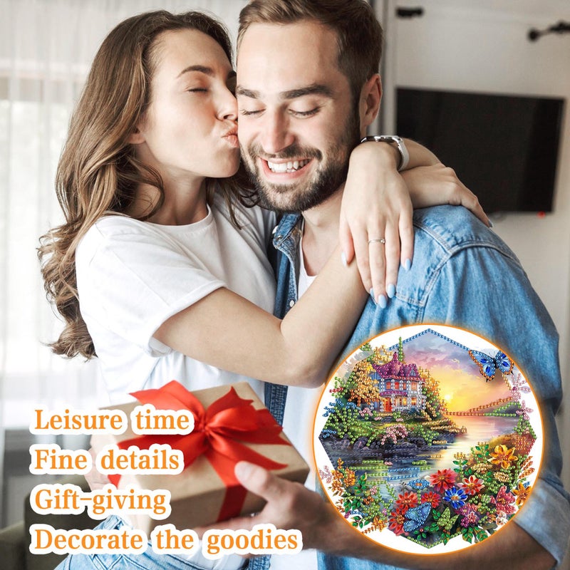 Ginfonr Diamond Painting Kits Hanging Pendant, Landscape Diamond Art Kits for Adults, Special Shaped Rhinestone Butterflies Diamond Art, Double Sided Spring Hanging Kits for Garden Window 8 x 8inch - Image 4