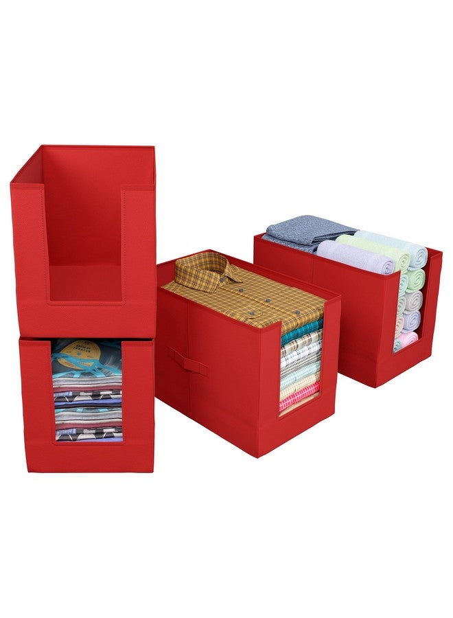 Kuber Industries Shirt Organizer for Wardrobe|Foldable Non Woven Shirt Stacker|Designer Cupboard Organizer for Clothes |Clothes Storage box|Pack of 4 (Red) - Image 1