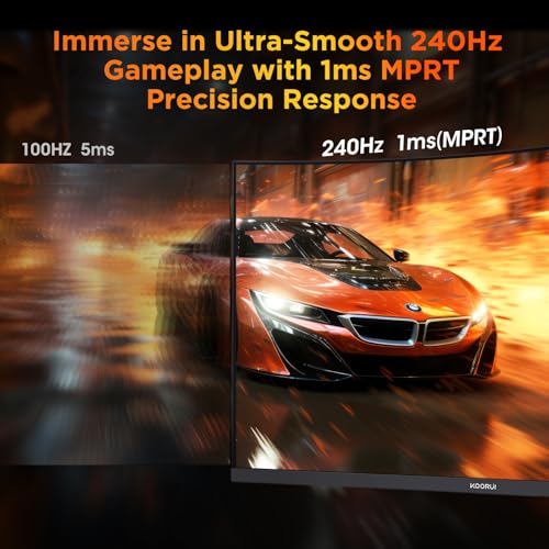 KOORUI 25 Inch Curved Gaming Monitor 240Hz FHD 1080P Computer Monitor, 1500R 1ms MPRT Display, Adaptive Sync, 90% DCI-P3,HDR, Eye Care, Tilt Adjustable, VESA 75x75mm, Black,G2511XC - Image 2