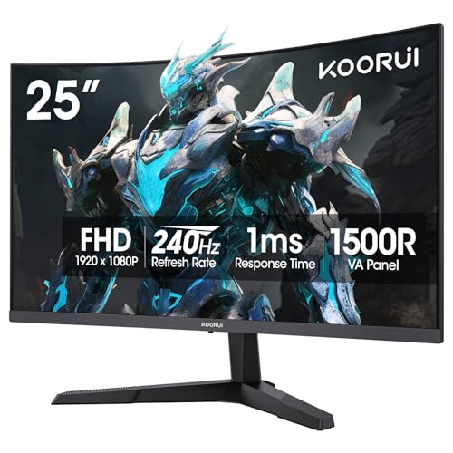 KOORUI 25 Inch Curved Gaming Monitor 240Hz FHD 1080P Computer Monitor, 1500R 1ms MPRT Display, Adaptive Sync, 90% DCI-P3,HDR, Eye Care, Tilt Adjustable, VESA 75x75mm, Black,G2511XC - Image 1