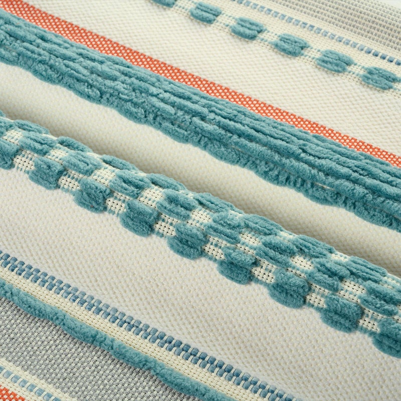 FUTEI Teal Decorative Throw Pillow Covers 18x18 Inch Set of 2, Soft Tufted Striped Textured Accent Cushion Case,Boho Pillows for Couch Decor - Image 2