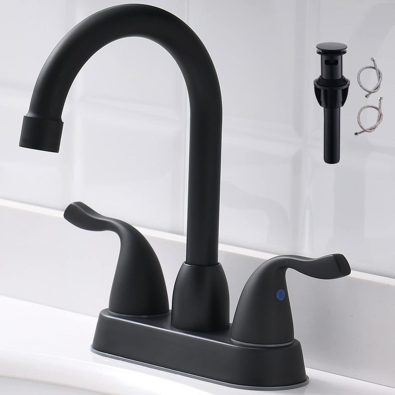 Fropo 2 Handle Black Bathroom Sink Faucet - 4 Inch Centerset Faucet Bathroom 2 Or 3 Hole Lavatory Faucet Bathroom Vanity Sink Faucets With Pop-Up Drain And Supply Lines Matte Black - Image 1