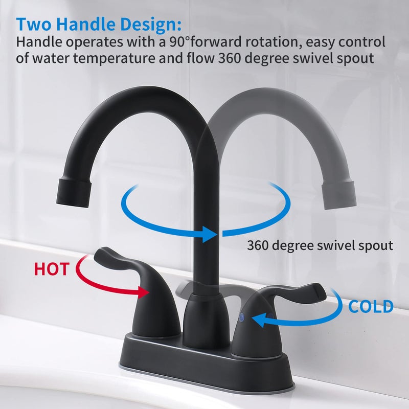 Fropo 2 Handle Black Bathroom Sink Faucet - 4 Inch Centerset Faucet Bathroom 2 Or 3 Hole Lavatory Faucet Bathroom Vanity Sink Faucets With Pop-Up Drain And Supply Lines Matte Black - Image 2