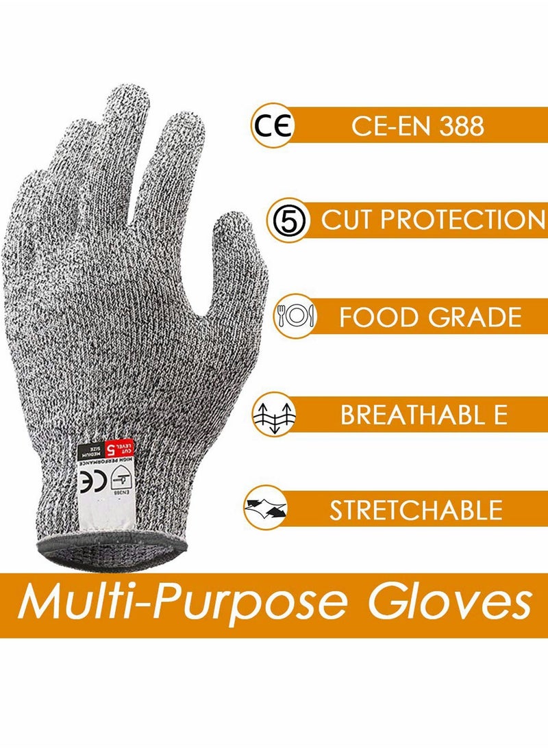 KASTWAVE - Grey Cut Resistant Gloves Food Grade Safety Cut Gloves for Meal Prep Crafts and Outdoors - Level 5 Protection from Knives Vegetable Peelers Graters - Fits Both Hand - 2 Pairs (M+L) - Image 1