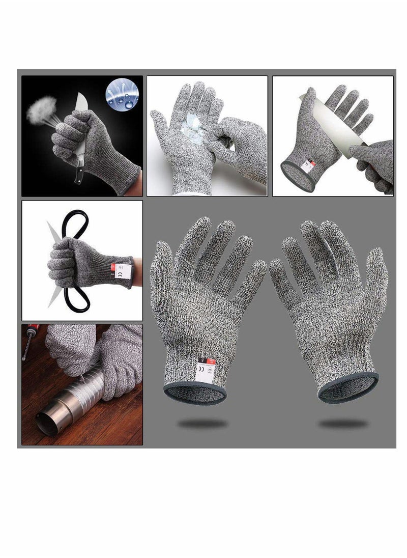KASTWAVE - Grey Cut Resistant Gloves Food Grade Safety Cut Gloves for Meal Prep Crafts and Outdoors - Level 5 Protection from Knives Vegetable Peelers Graters - Fits Both Hand - 2 Pairs (M+L) - Image 1