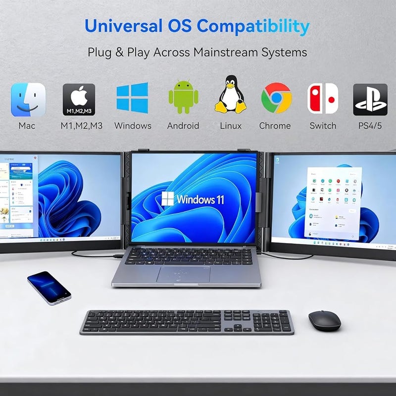 Blackview 14" Triple Laptop Screen Extender,1080P FHD IPS Portable Monitor for Gaming Business Travel,Two Cable USB C for 13-17'' Laptop,Plug & Play Compatible with Windows/Mac etc - Image 4