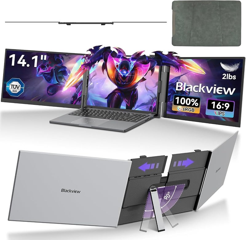 Blackview 14" Triple Laptop Screen Extender,1080P FHD IPS Portable Monitor for Gaming Business Travel,Two Cable USB C for 13-17'' Laptop,Plug & Play Compatible with Windows/Mac etc - Image 1