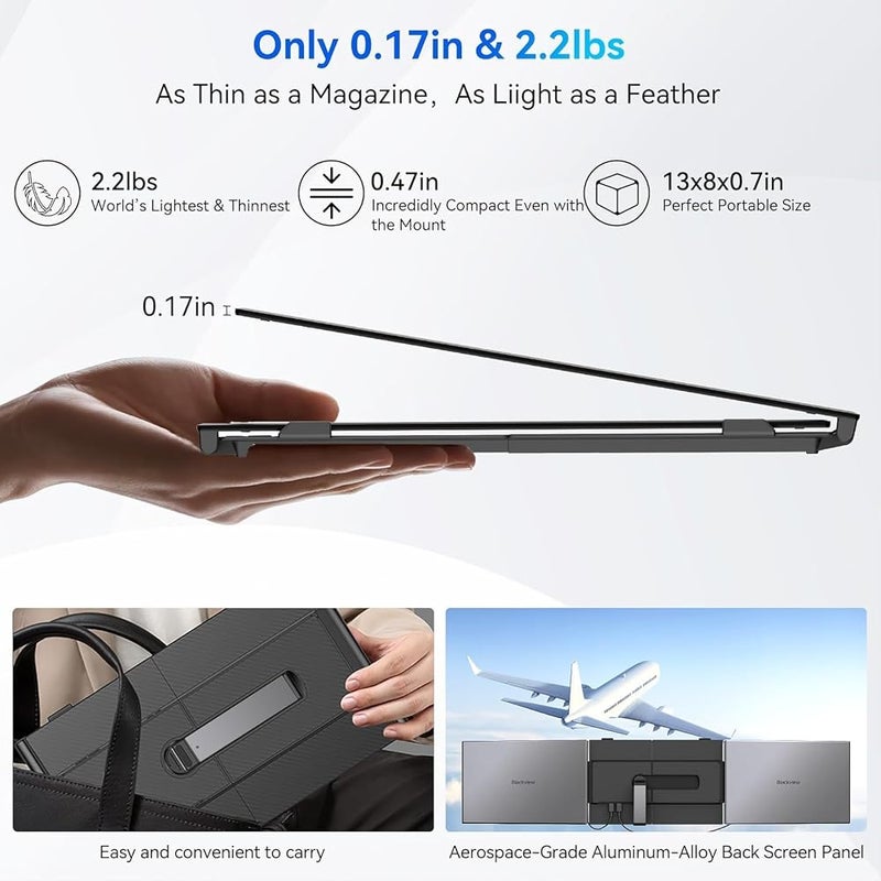 Blackview 14" Triple Laptop Screen Extender,1080P FHD IPS Portable Monitor for Gaming Business Travel,Two Cable USB C for 13-17'' Laptop,Plug & Play Compatible with Windows/Mac etc - Image 2