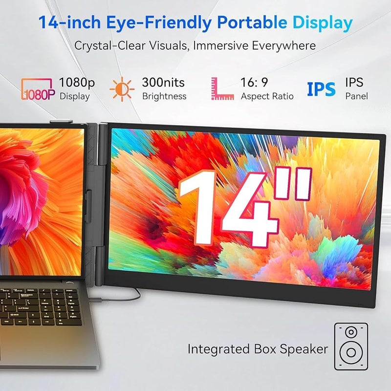 Blackview 14" Triple Laptop Screen Extender,1080P FHD IPS Portable Monitor for Gaming Business Travel,Two Cable USB C for 13-17'' Laptop,Plug & Play Compatible with Windows/Mac etc - Image 3