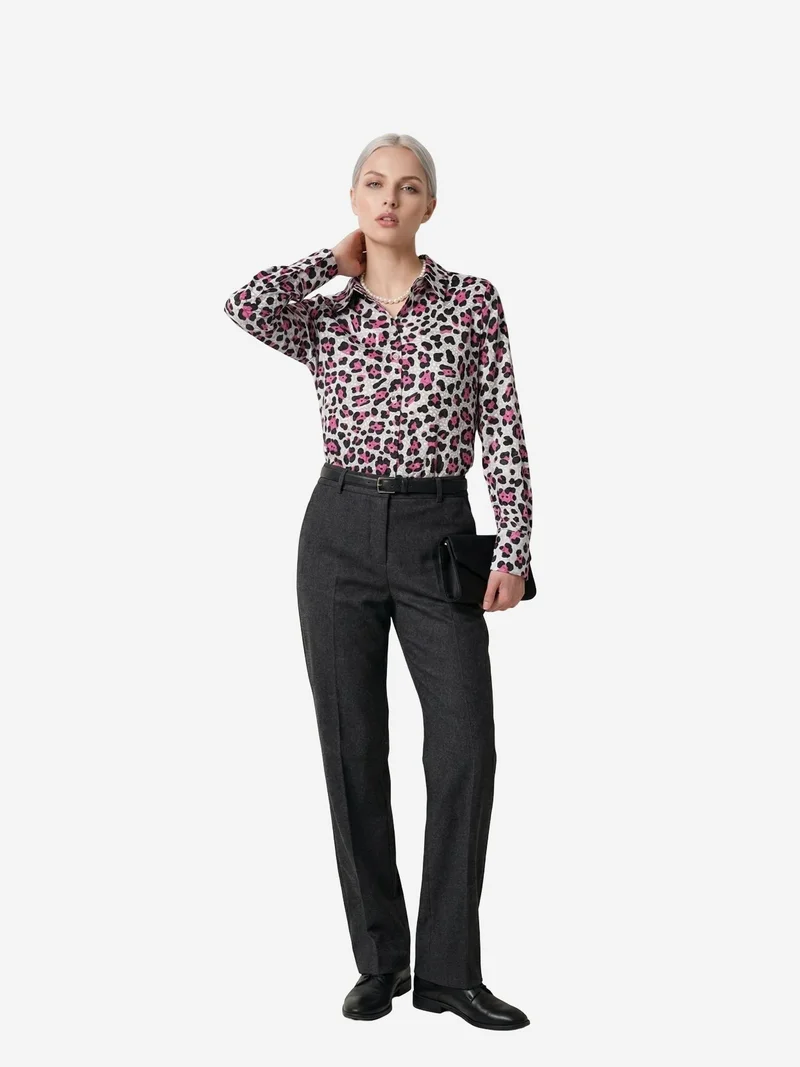ماي فاشن MY FASHION Leopard Print Long Sleeve Button-Up Shirt