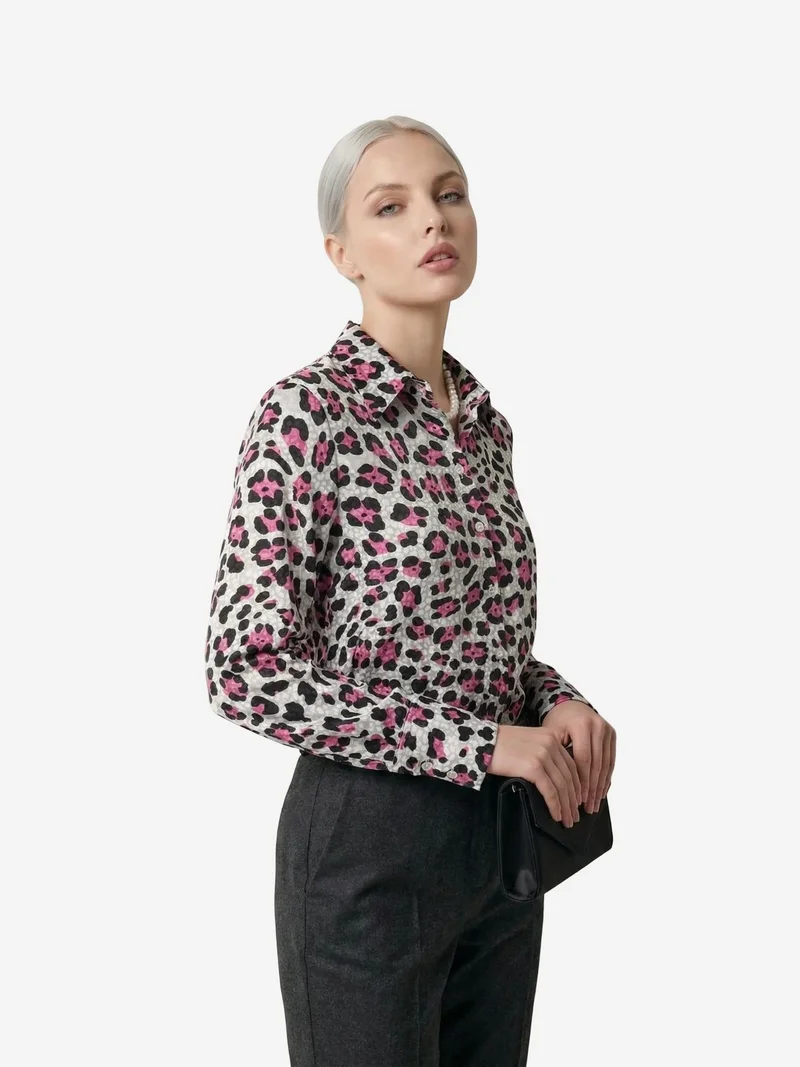 My Fashion Magenta Pink MY FASHION Leopard Print Long Sleeve Button-Up Shirt for Women | Best Price UAE