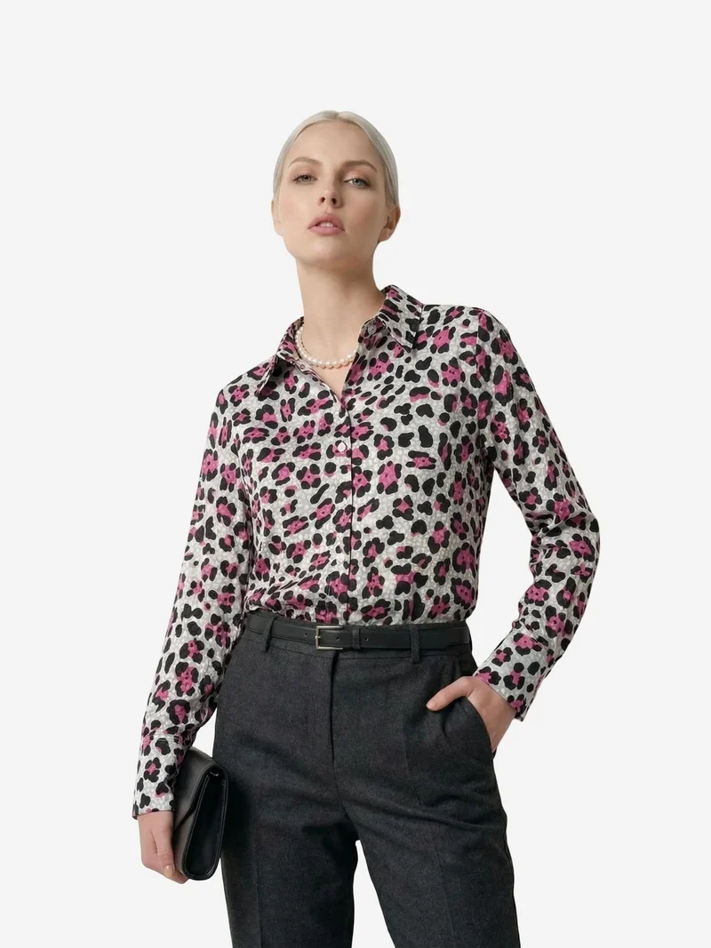 My Fashion Magenta Pink MY FASHION Leopard Print Long Sleeve Button-Up Shirt for Women | Best Price UAE