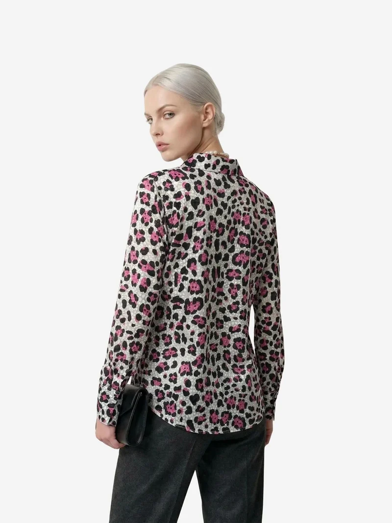 My Fashion Magenta Pink MY FASHION Leopard Print Long Sleeve Button-Up Shirt for Women | Best Price UAE
