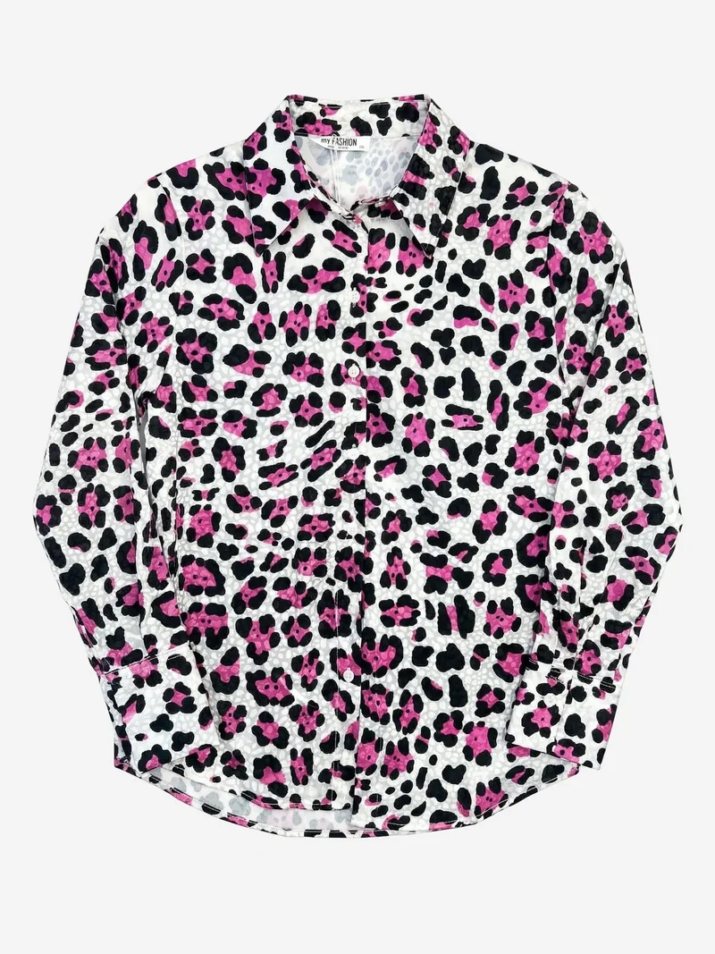 My Fashion Magenta Pink MY FASHION Leopard Print Long Sleeve Button-Up Shirt for Women | Best Price UAE