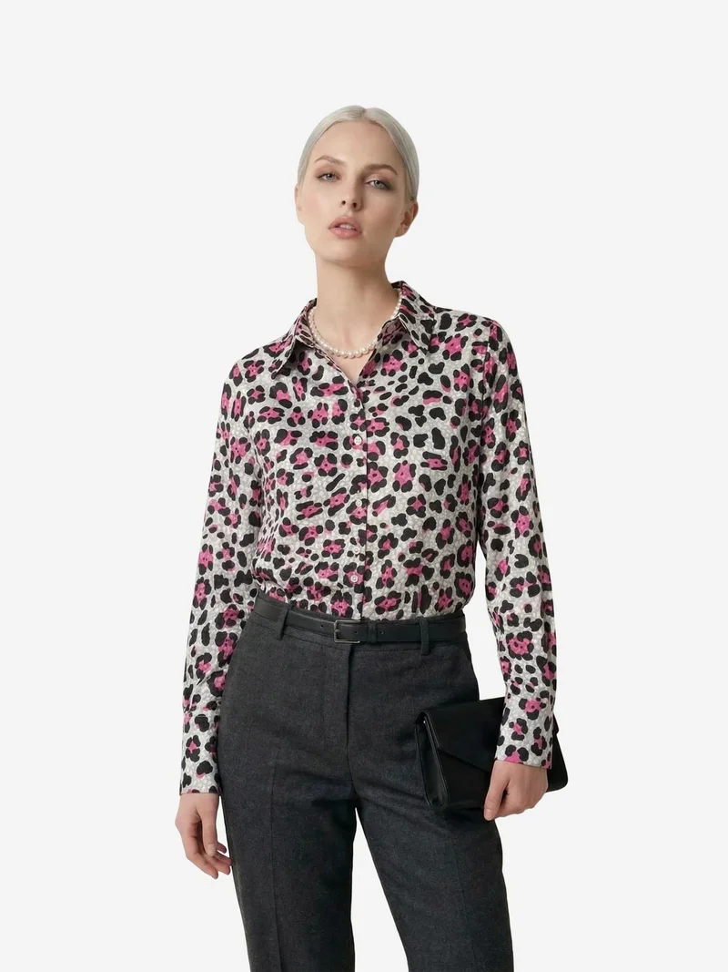 ماي فاشن MY FASHION Leopard Print Long Sleeve Button-Up Shirt