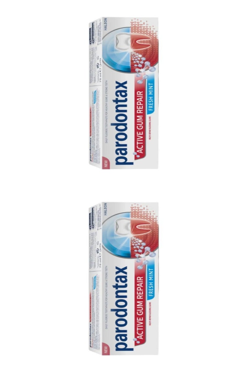 بارودونتاكس معجون أسنان بارودونتاكس أكتيف لإصلاح اللثة بنكهة النعناع المنعش، 2*75 مل (عبوة من قطعتين) - Image 1