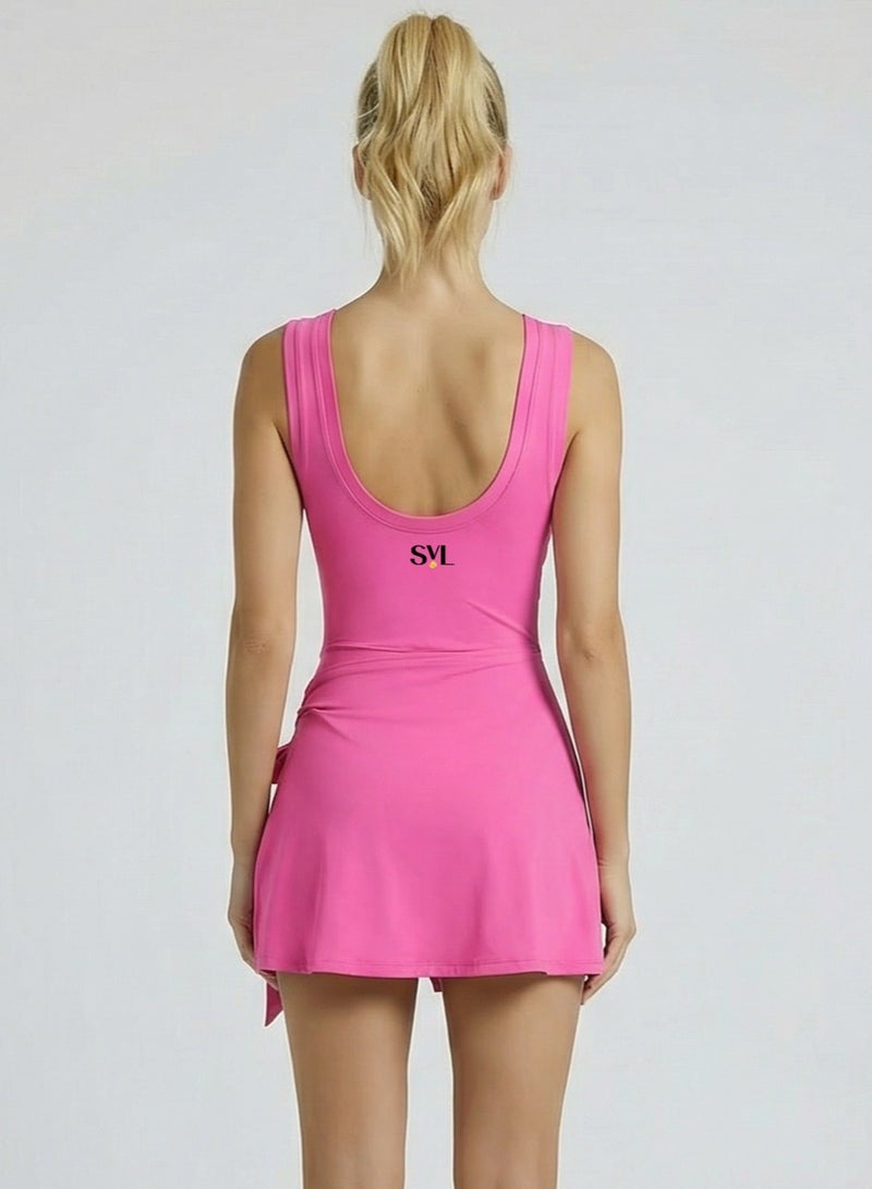 Padel & Tennis Dress with Built-in Shorts - Bright Pink - SVL