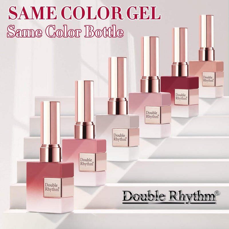 Double Rhythm 6 Pcs 15 ML Gel Polish Set Same Color Same Bottle Soak Off Gel Polish Kit Nail Art Manicure Salon DIY at Home for Women (Jelly Translucent Rose Pink Burgundy Red-T6-2) - Image 4