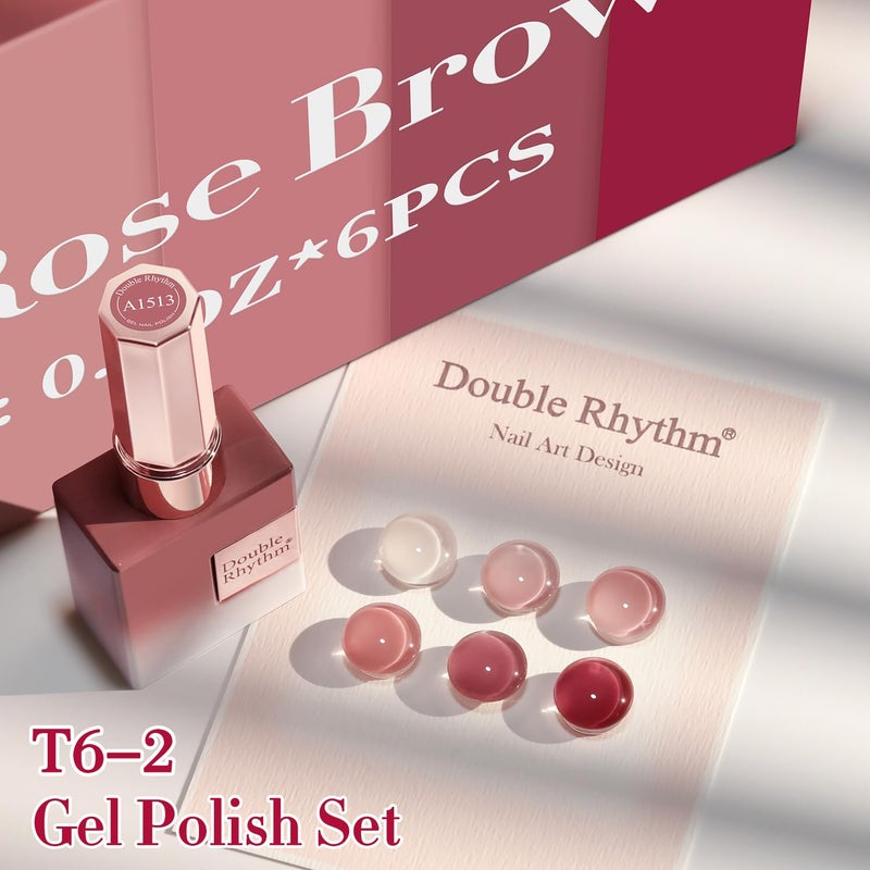 Double Rhythm 6 Pcs 15 ML Gel Polish Set Same Color Same Bottle Soak Off Gel Polish Kit Nail Art Manicure Salon DIY at Home for Women (Jelly Translucent Rose Pink Burgundy Red-T6-2) - Image 3